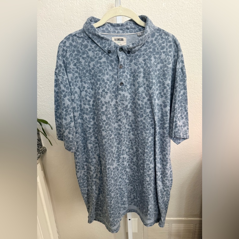 Linksoul blue and grey Leaf Pattern Men's Shirt XXL